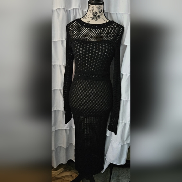 NWOT Venus Crochet Knit Lightly Nude Lined Bodycon Dress - Picture 3 of 14